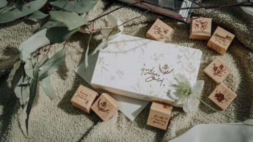 Good Vibes Only stamp set with floral and positive designs, 8-piece.