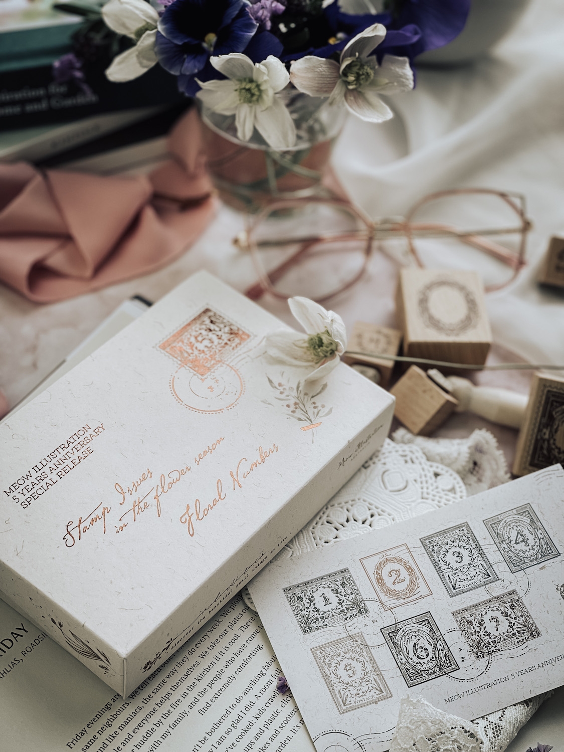 Floral Numbers Stamp Set with 14 pieces featuring beautiful flower designs.