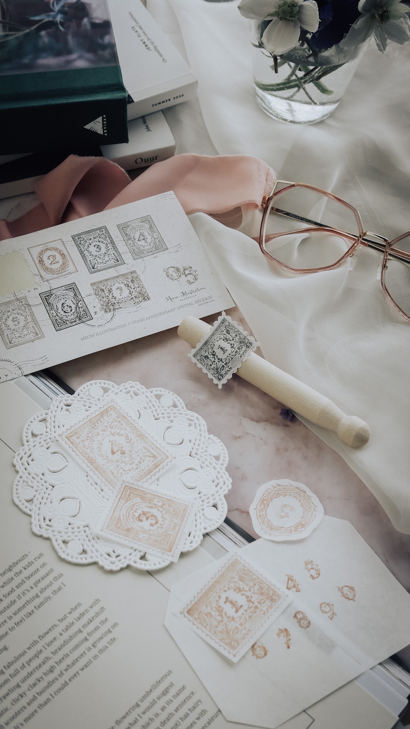 Floral Numbers Stamp Set with 14 unique floral designs for crafting.