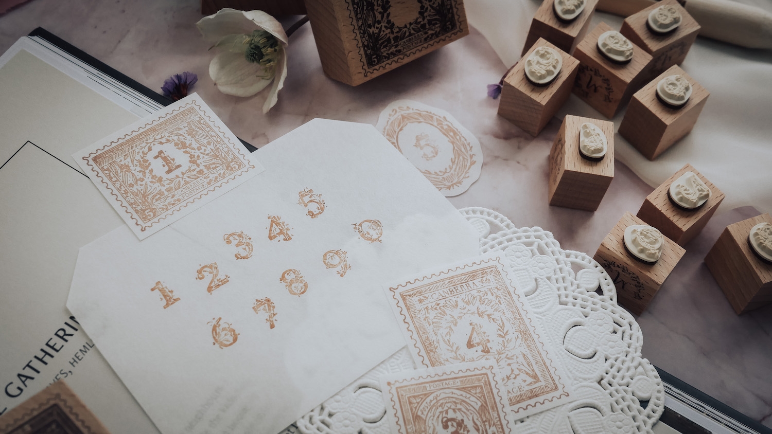 Floral Numbers Stamp Set with 14 pieces for crafting and decoration.