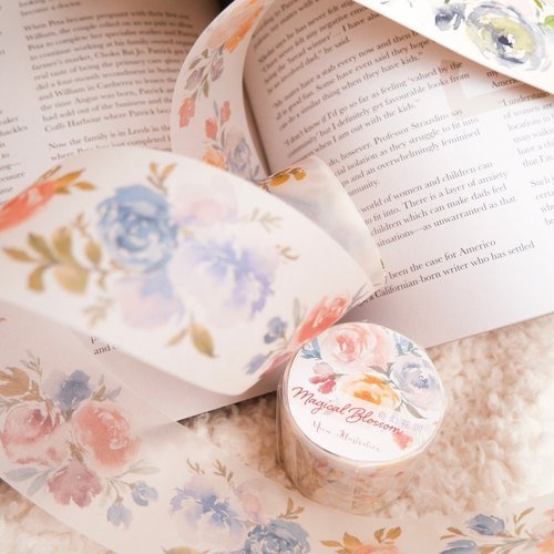 Magical Blossom Washi Tape with floral design on an open book.