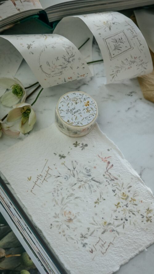 Rose Lover Washi Tape with floral design on paper background.