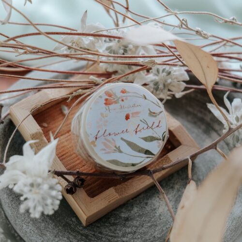 Flower Field Washi Tape with floral design on wooden tray.