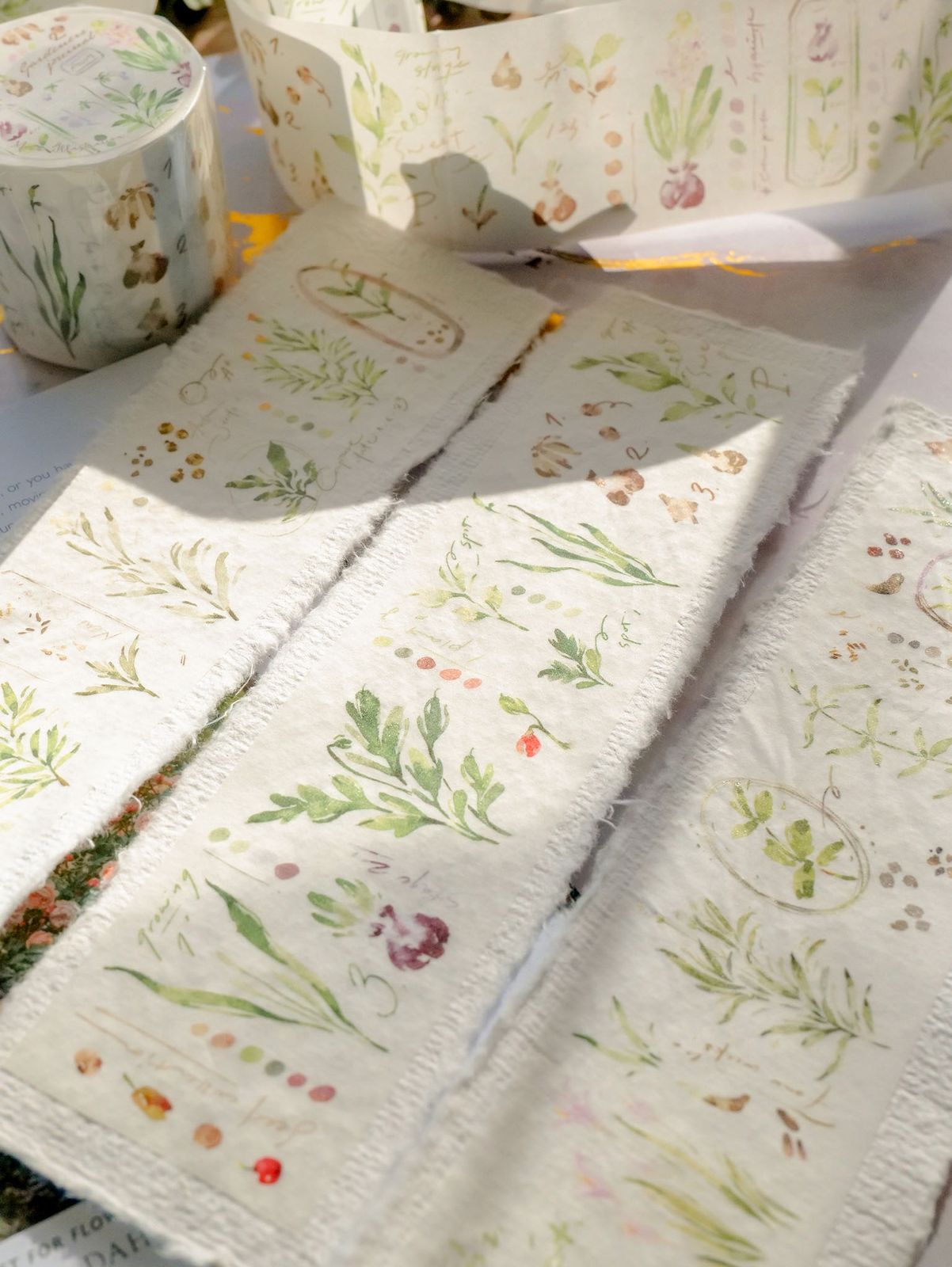 Gardeners Journal Washi-Tape with botanical designs in soft colors.