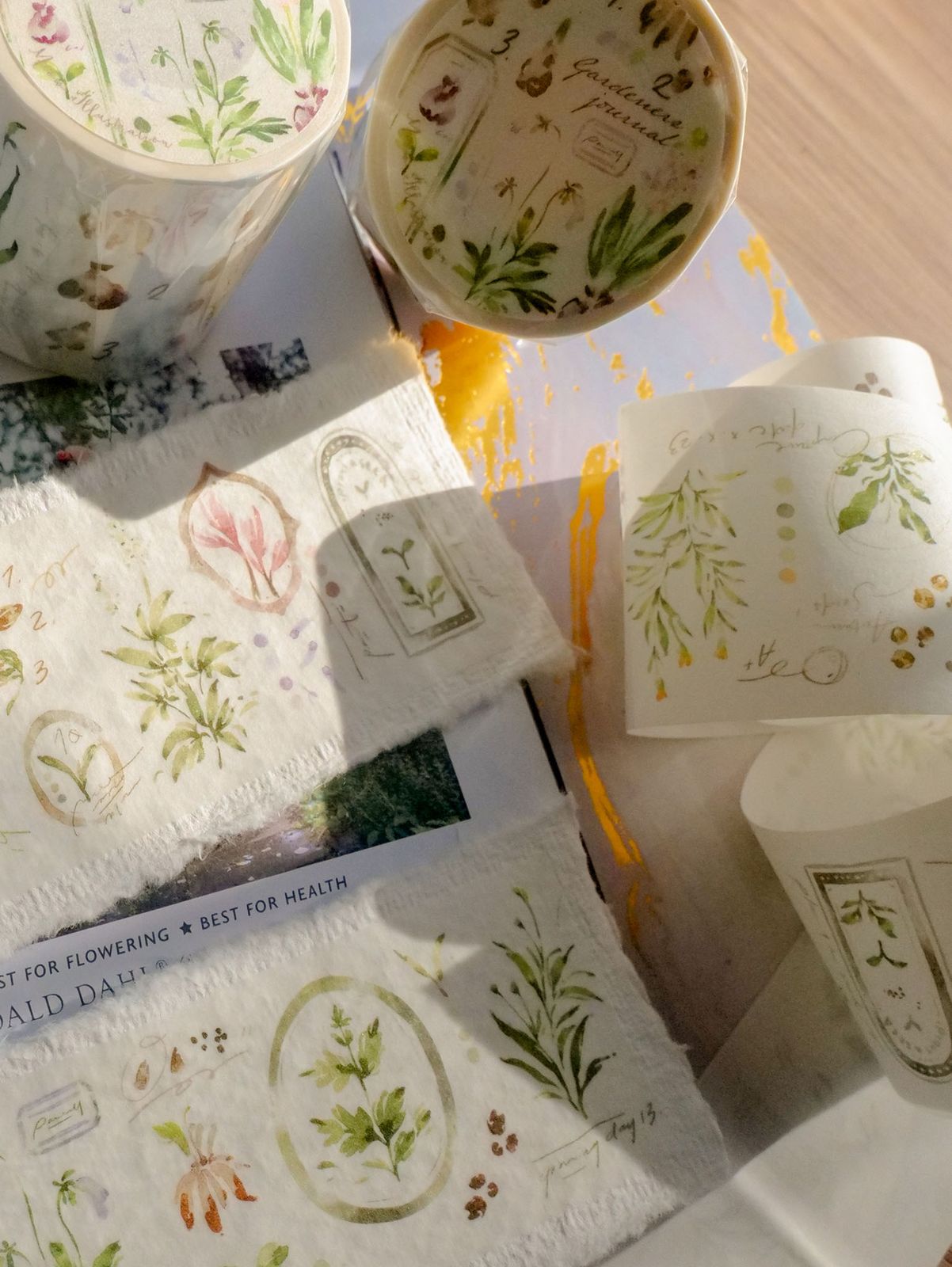 Gardeners Journal Washi-Tape with botanical designs and UV print.