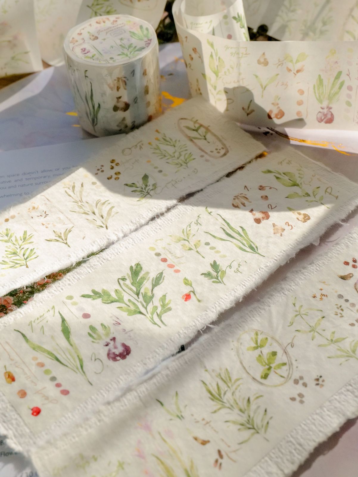 Gardeners Journal Washi-Tape with botanical prints and UV protection.