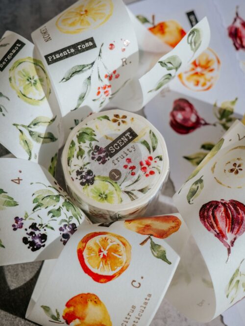 Fruity scented Japanese Washi Tape with vibrant prints and unique fragrance.
