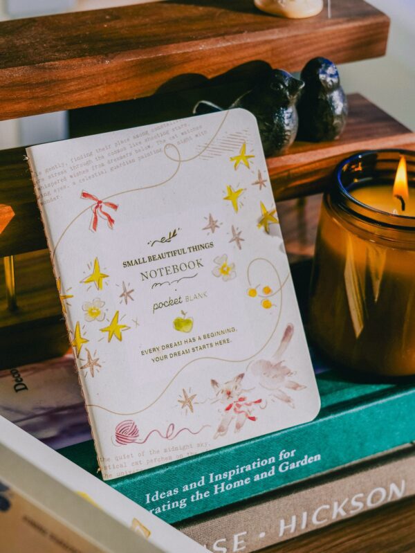Gold Foil Passport Notebook with starry night design and blank pages.