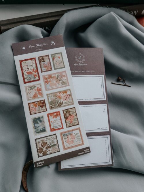 Anemone goldfoil stamp stickers with 12 designs on a pre-cut memo card backing.
