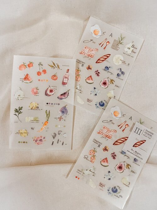 Picnic Time Transfer Stickers with fruits and picnic-themed designs.