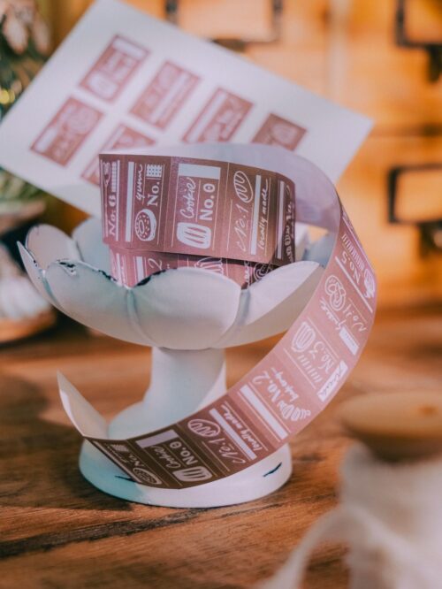 Yum Yum Patisserie label sticker roll with writable paper, 500 labels.