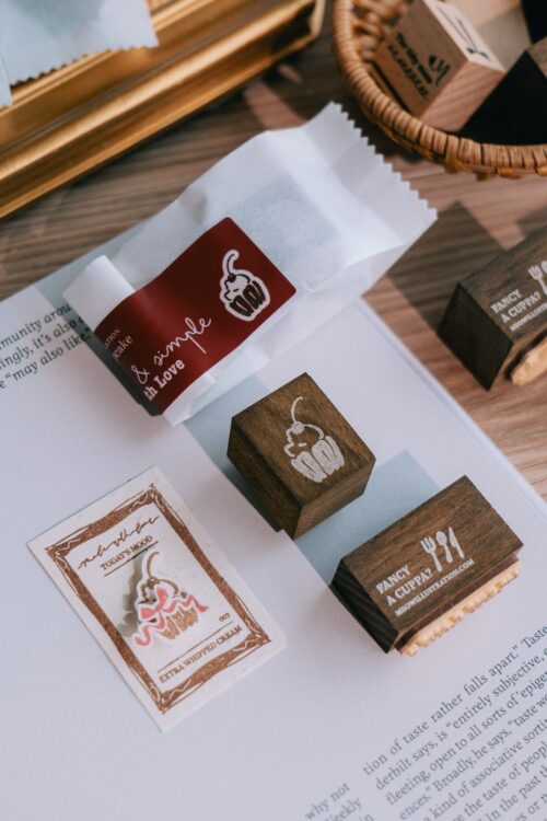 Fancy a Cuppa Cherry Cupcake Dyed Beech Wood Stamp on paper.