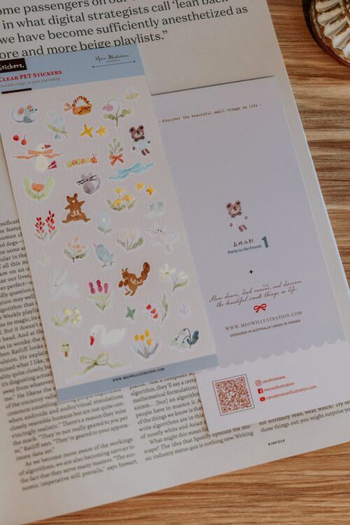 Party in the Forest 1 transparent sticker sheet with forest-themed designs.