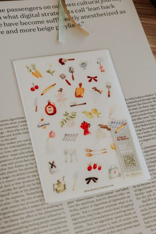 A Day at the Bakery Washi Sticker Sheet with bakery-themed designs.
