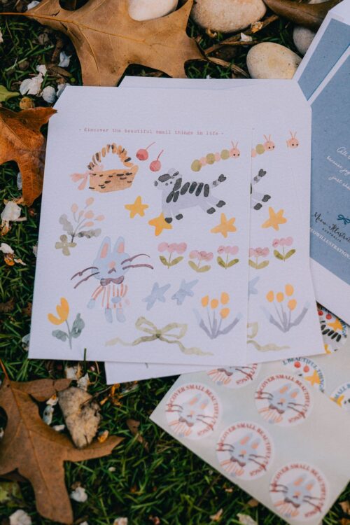 Forest-themed envelope and sticker set with cute animal designs.