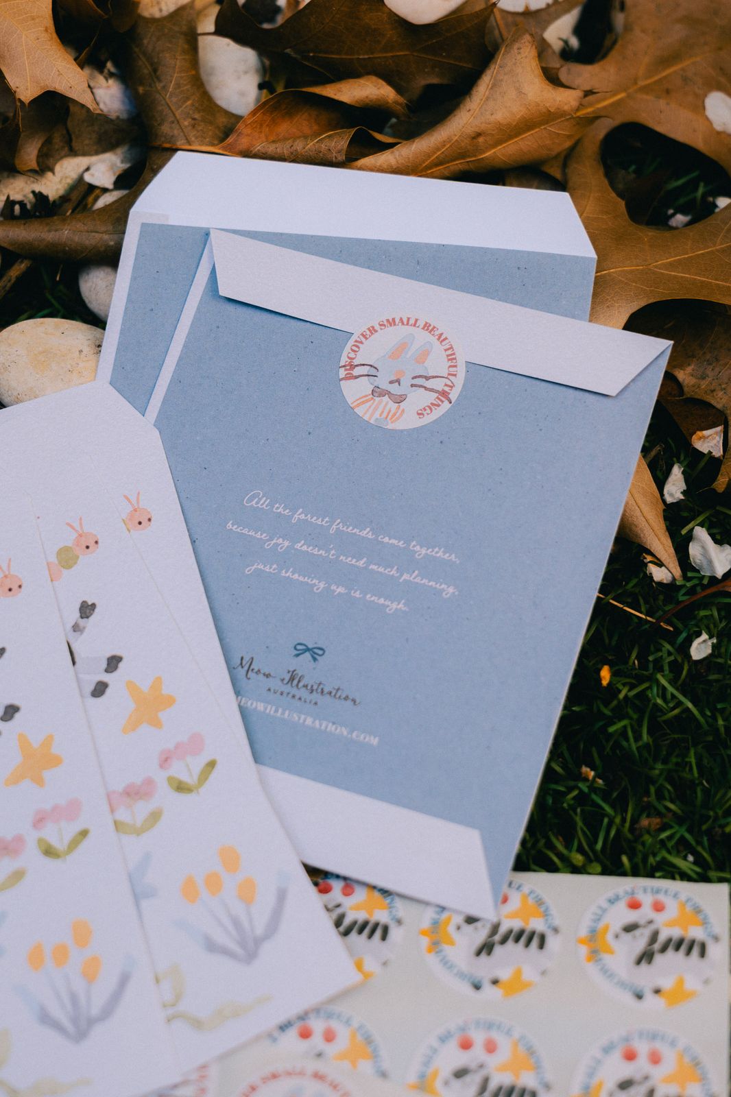 Party in the Forest envelope and sticker set with floral designs.