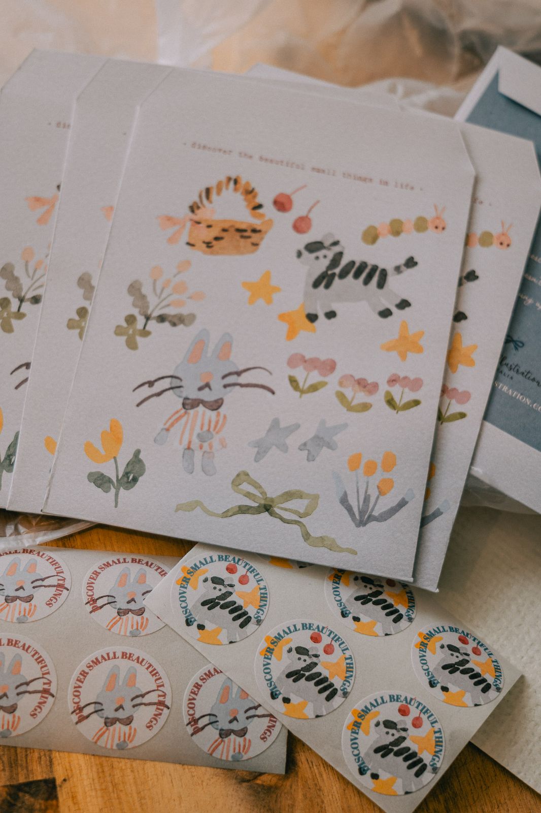 Forest-themed envelope and sticker set with cute animal designs.