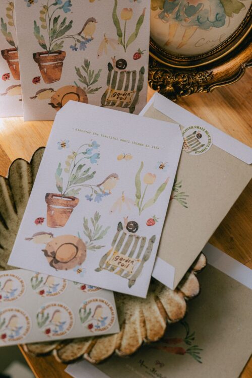 The Perfect Home 2 Envelop and sticker set with floral designs.